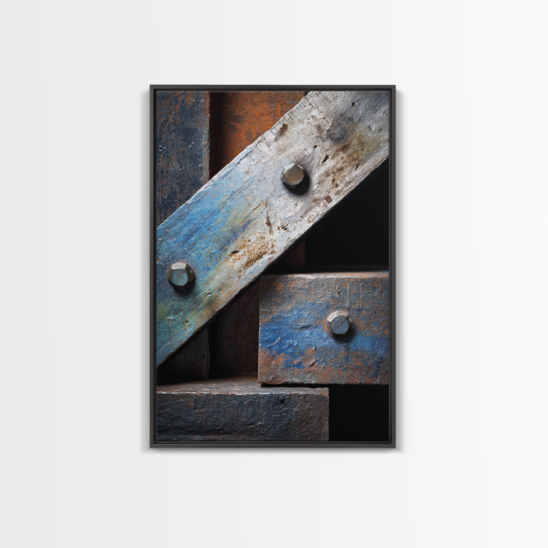 Steel Beams Crossing Like Abstract Lines Framed Canvas Print, Industrial Art, Printable Art, Living Room Decor, Foundry, IND-2x3-1