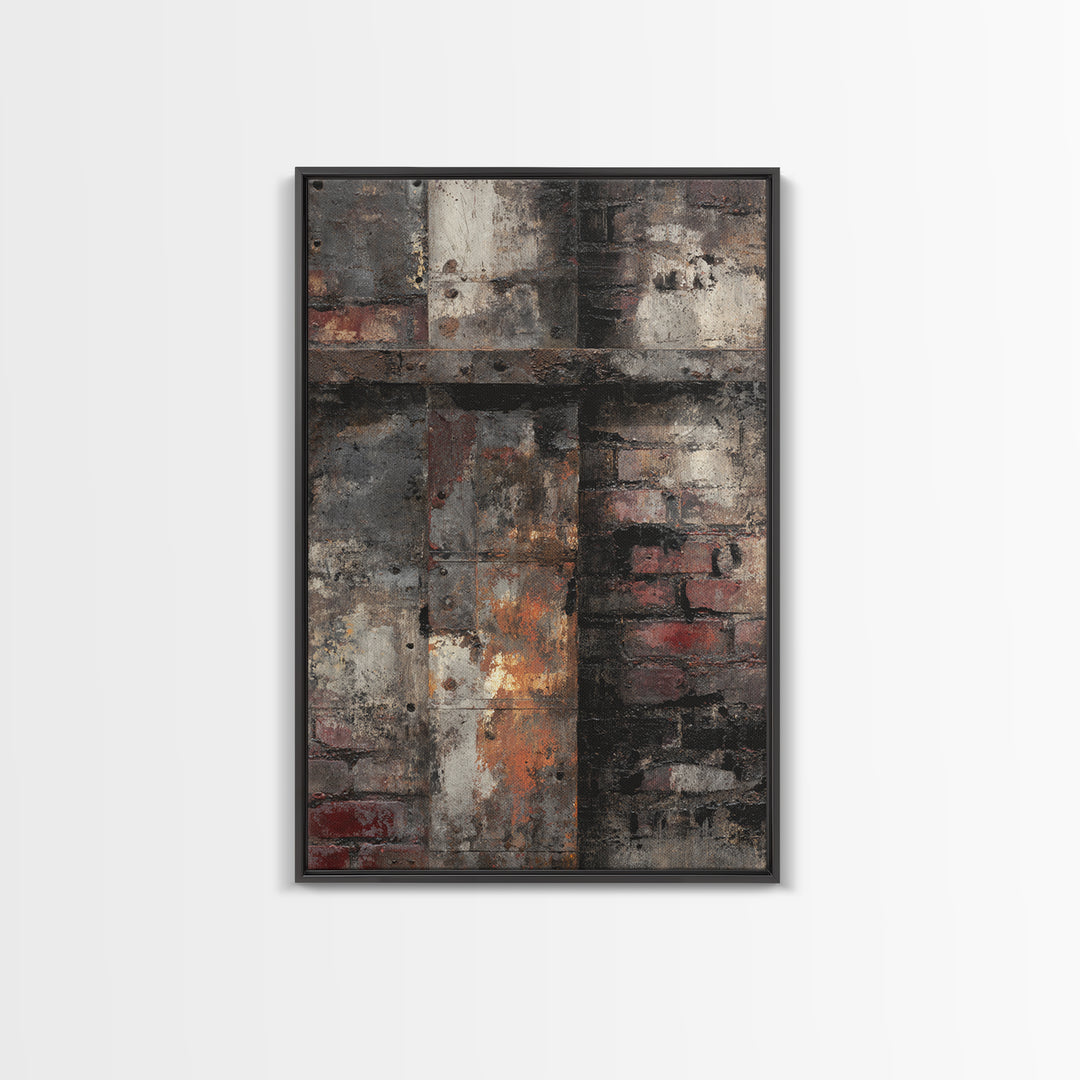 Exposed Brick Texture Abstract Framed Canvas Print, Industrial Art, Printable Art, Living Room Decor, Fine Art, Foundry, IND-2x3-12