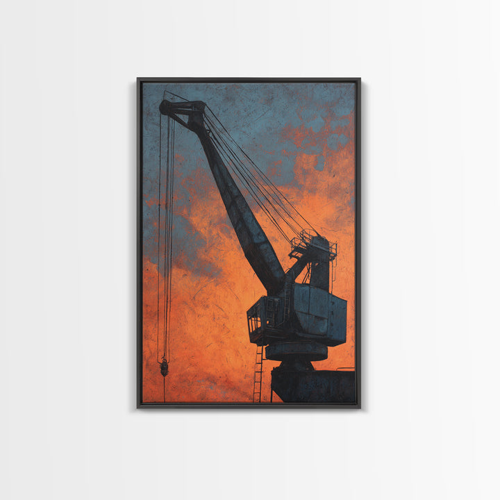 Warehouse Crane Silhouette Canvas Print, Industrial Art, Original Painting, Living Room Decor, Fine Art, Foundry, Large Art, IND-2x3-15