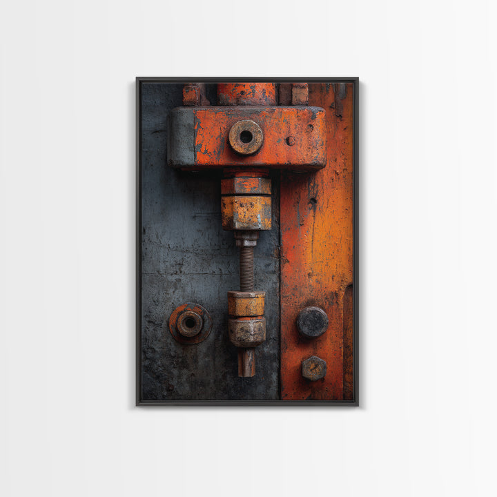 Rust Orange and Charcoal Geometric Abstraction Framed Canvas Print, Industrial Art, Art Print, Living Room Decor, Foundry, IND-2x3-22
