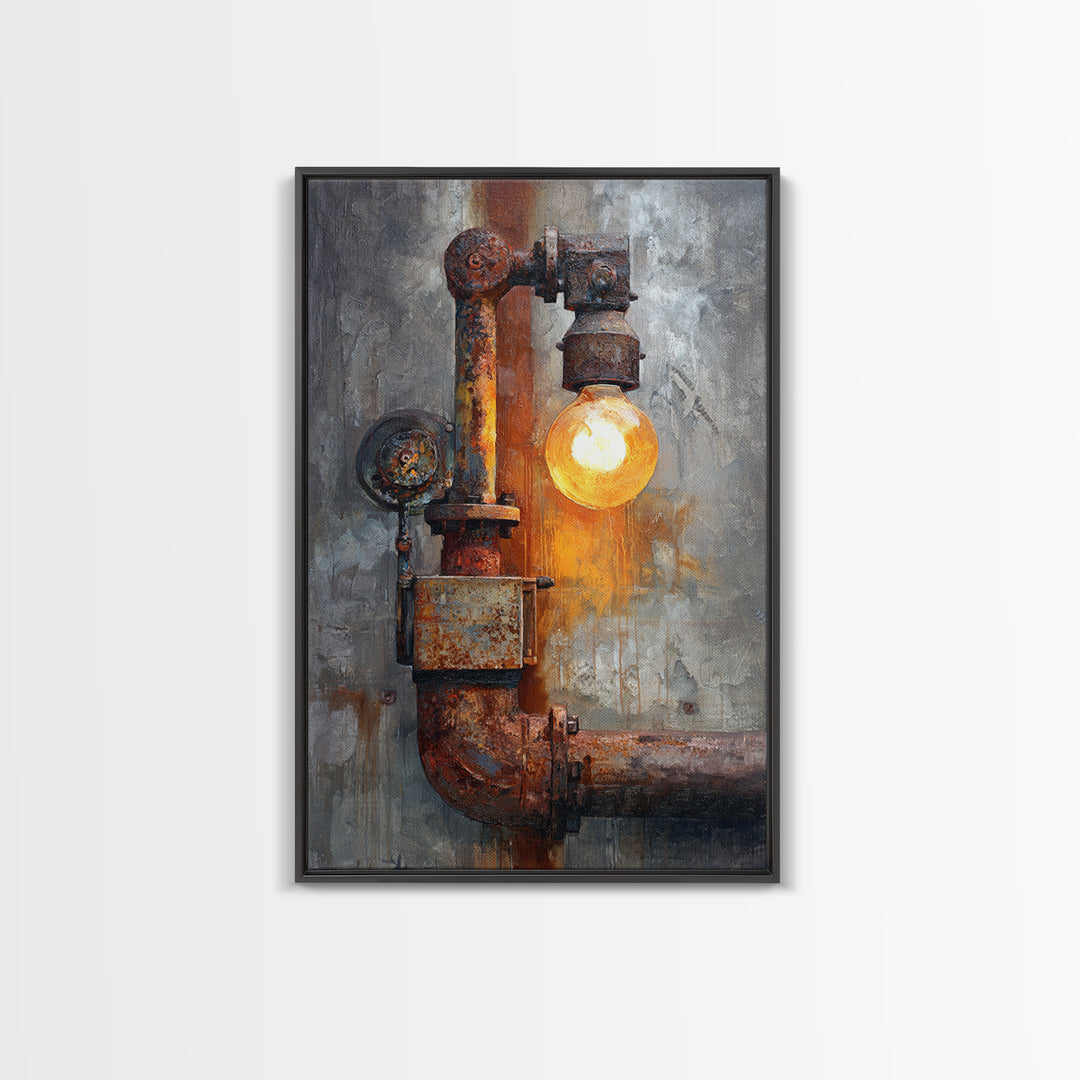 Industrial Lamp with Warm Glow Canvas Print, Industrial Art, Abstract Art, Living Room Decor, Fine Art, Foundry, Bauhaus Poster, IND-2x3-31