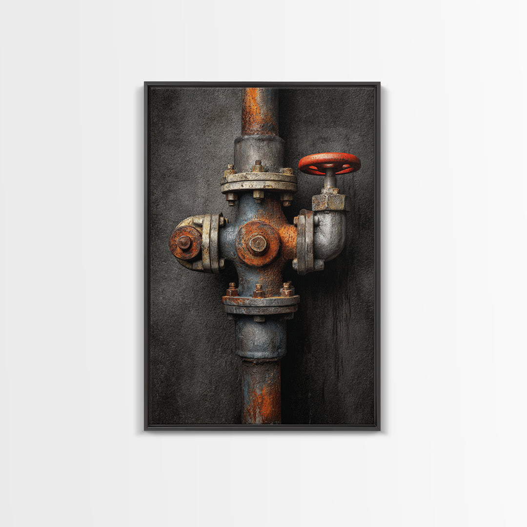 Metal Pipes and Valves as Graphic Composition Canvas Print, Industrial Art, Printables, Living Room Decor, Fine Art, Foundry, IND-2x3-40