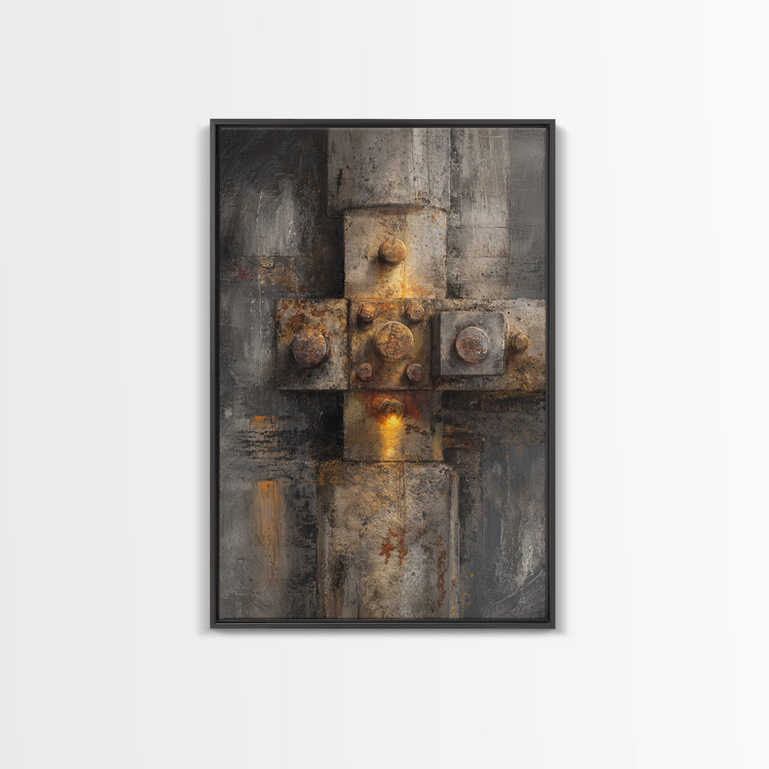 Concrete Wall Abstract Framed Canvas Print, Industrial Art, Abstract Painting, Living Room Decor, Foundry, Neutral Decor, IND-2x3-41