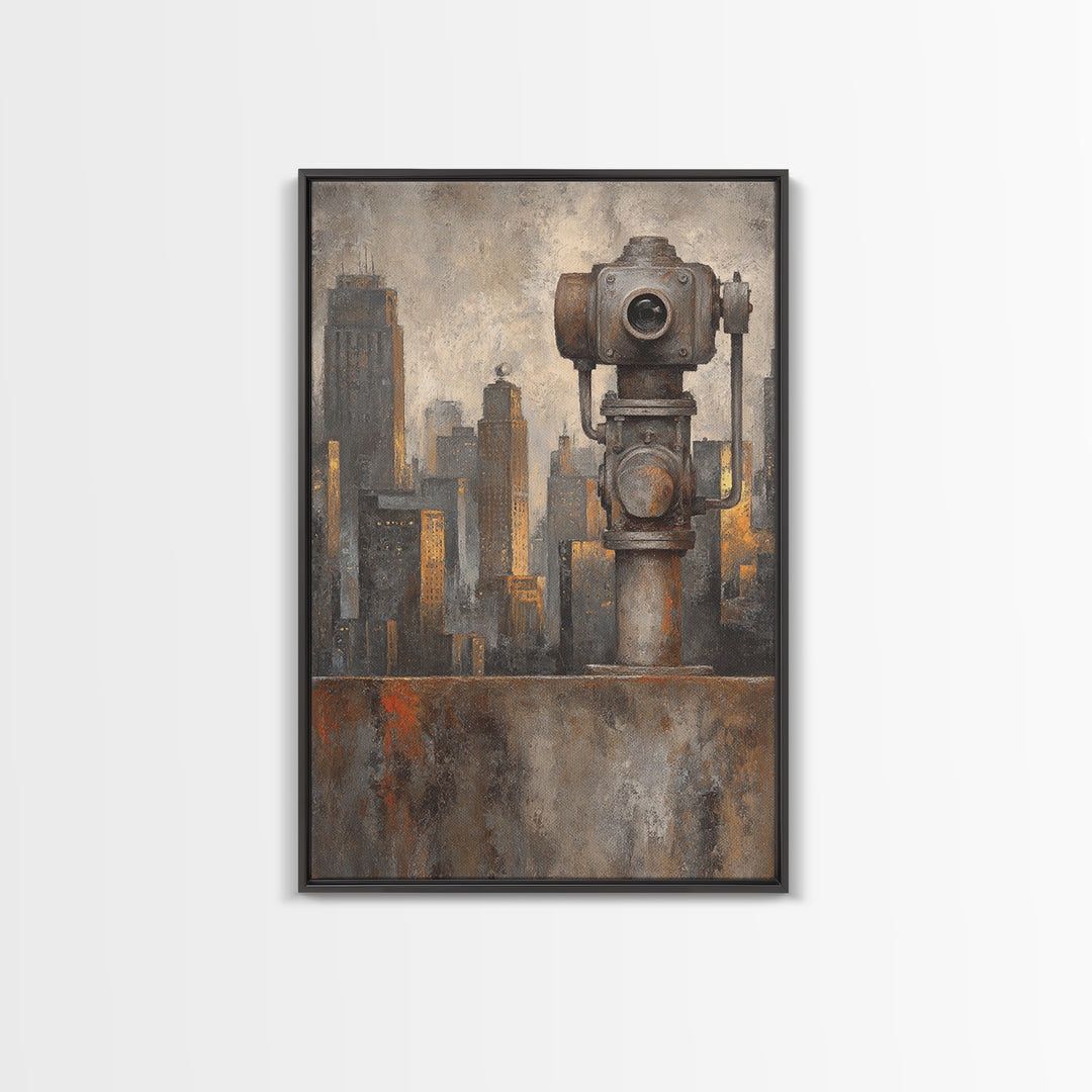 Industrial City Skyline Framed Canvas Print, Industrial Art, Living Room Decor, Abstract Art, Foundry, Abstract Wall Art, IND-2x3-44