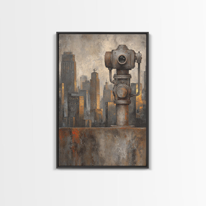 Industrial City Skyline Framed Canvas Print, Industrial Art, Living Room Decor, Abstract Art, Foundry, Abstract Wall Art, IND-2x3-44