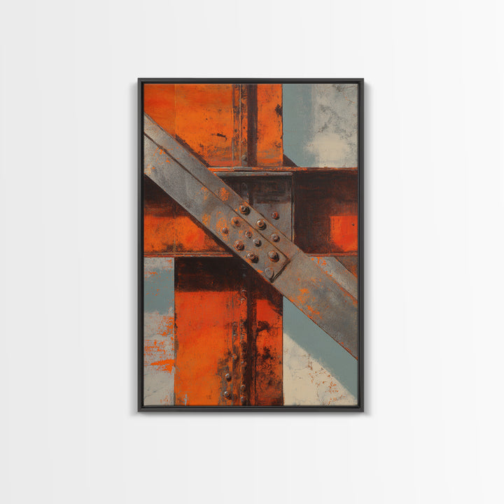 Steel Beams Crossing Like Abstract Lines Canvas Print, Industrial Art, Dining Room Wall Art, Living Room Decor, Abstract Art, IND-2x3-49