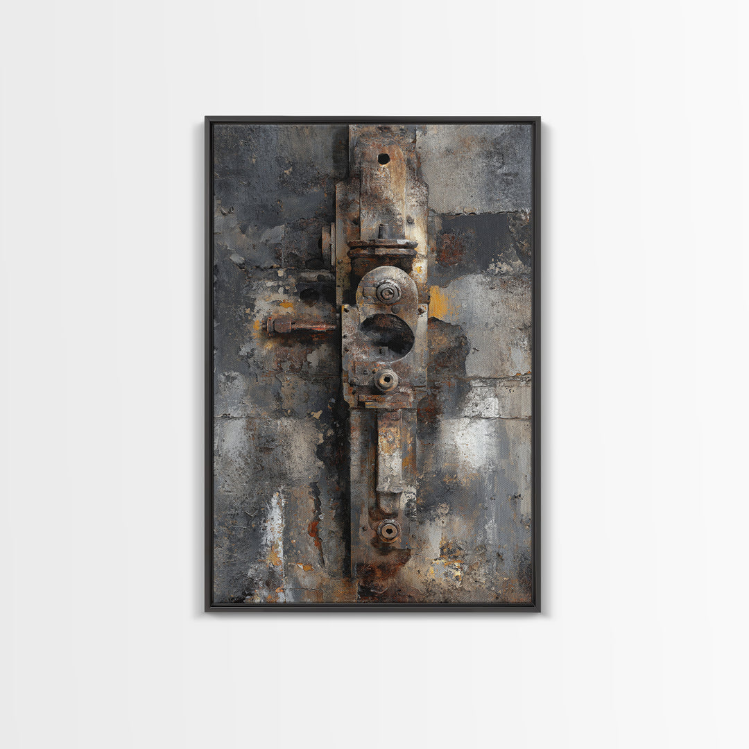 Abstract Smoke and Steel Shapes Framed Canvas Print, Industrial Art, Art Prints, Living Room Decor, Fine Art, Foundry, IND-2x3-56