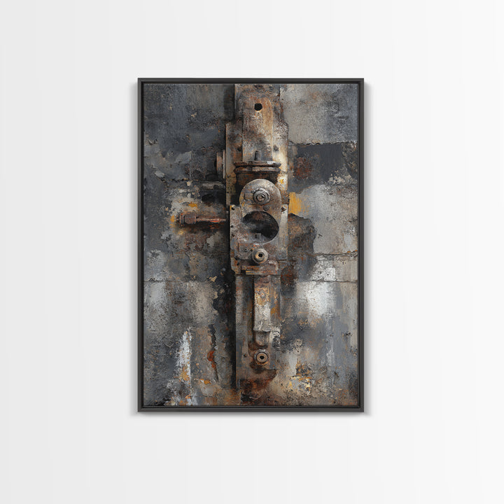 Abstract Smoke and Steel Shapes Framed Canvas Print, Industrial Art, Art Prints, Living Room Decor, Fine Art, Foundry, IND-2x3-56