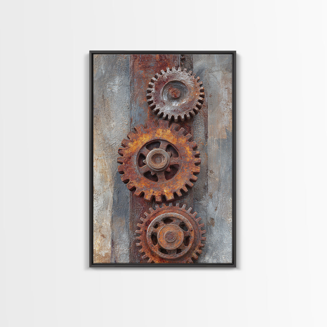 Rusted Gears Arranged as Sculptural Still Life Canvas Print, Industrial Art, Black and White Art, Living Room Decor, Foundry, IND-2x3-57