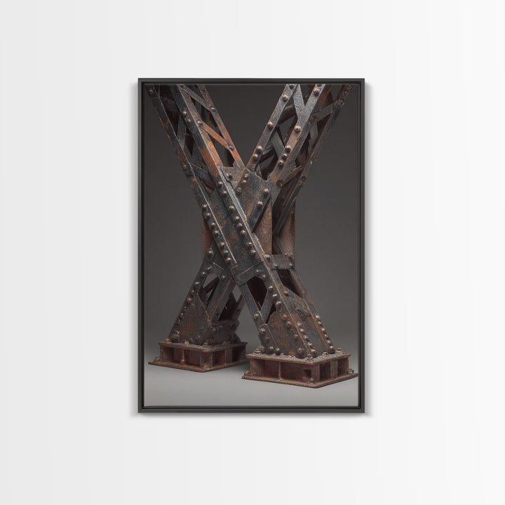 Steel Bridge Truss Framed Canvas Print, Industrial Art, Bauhaus Poster, Living Room Decor, Oil Painting, Foundry, IND-2x3-59