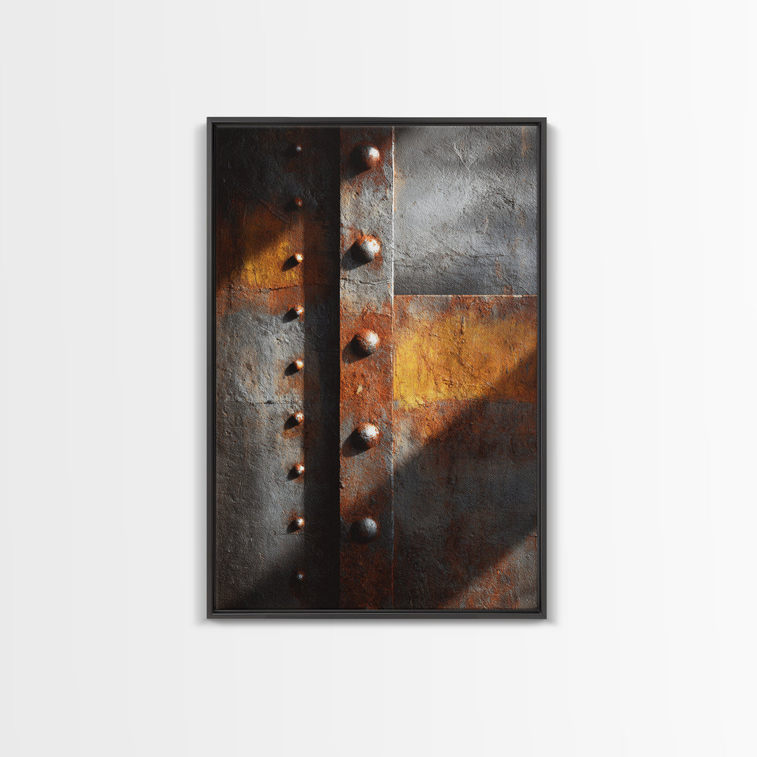 Riveted Metal Panel Texture Study Framed Canvas Print, Industrial Art, Wall Decor, Living Room Decor, Fine Art, Foundry, IND-2x3-6