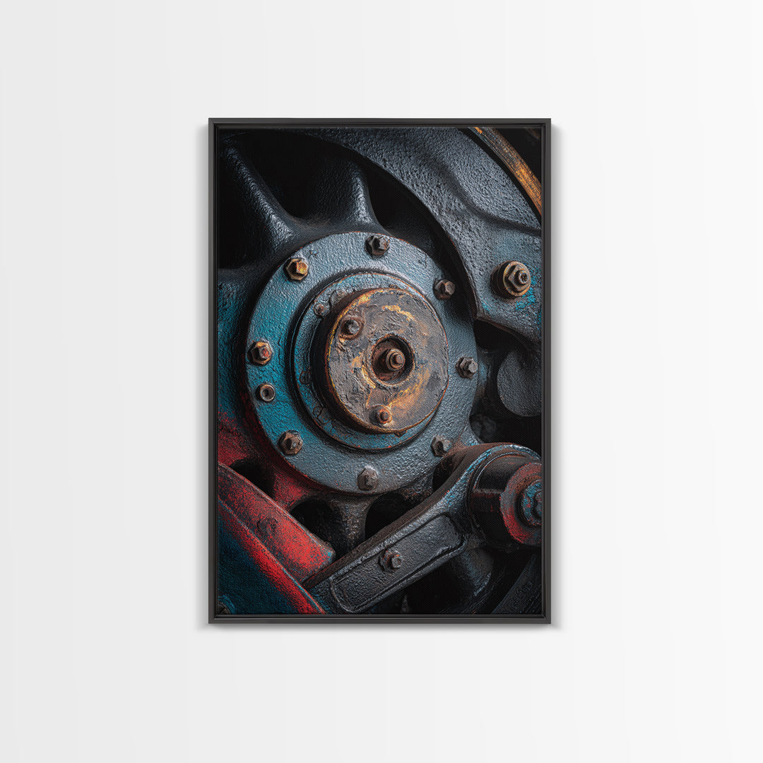 Steam Locomotive Wheel Closeup Canvas Print, Industrial Art, Black and White Wall Art, Living Room Decor, Abstract Art, Foundry, IND-2x3-62