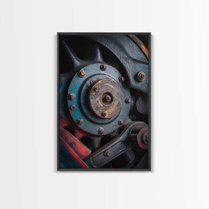 Steam Locomotive Wheel Closeup Canvas Print, Industrial Art, Black and White Wall Art, Living Room Decor, Abstract Art, Foundry, IND-2x3-62