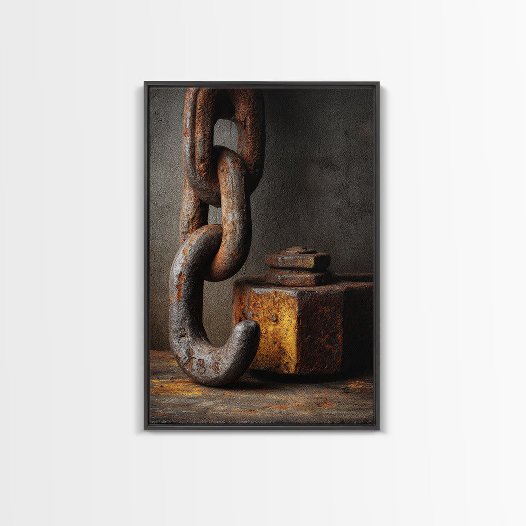 Chain and Hook Still Life Canvas Print, Industrial Art, Abstract Wall Art, Living Room Decor, Oil Painting, Foundry, IND-2x3-72
