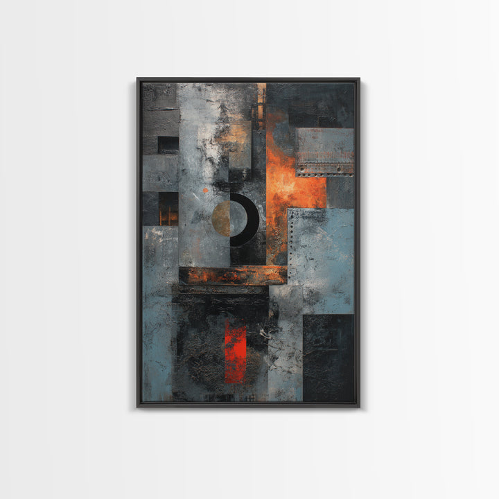 Abstract Smoke and Steel Shapes Framed Canvas Print, Industrial Art, Luxury Decor, Living Room Decor, Abstract Art, Foundry, IND-2x3-8