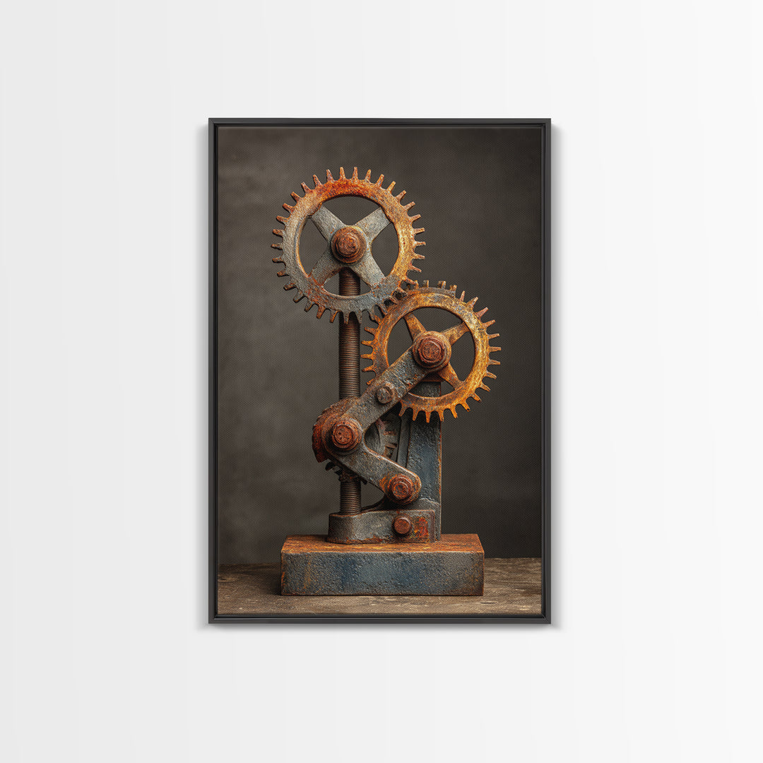 Rusted Gears Arranged as Sculptural Still Life Canvas Print, Industrial Art, Black and White Art, Living Room Decor, Foundry, IND-2x3-81