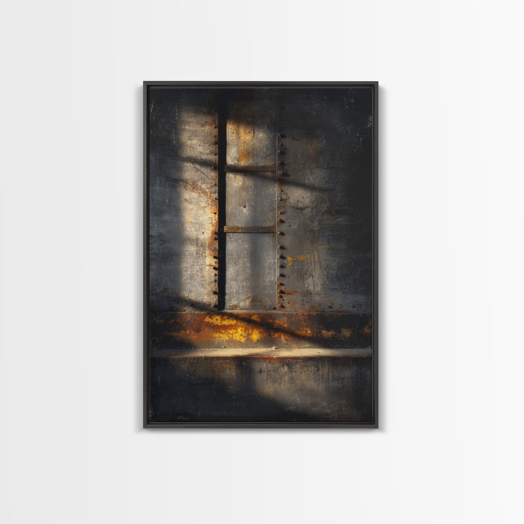 Old Factory Window Canvas Print, Industrial Art, Abstract Wall Art, Living Room Decor, Fine Art, Foundry, Black and White Art, IND-2x3-82
