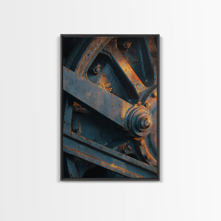 Steam Locomotive Wheel Closeup Canvas Print, Industrial Art, Black and White Wall Art, Living Room Decor, Abstract Art, Foundry, IND-2x3-86