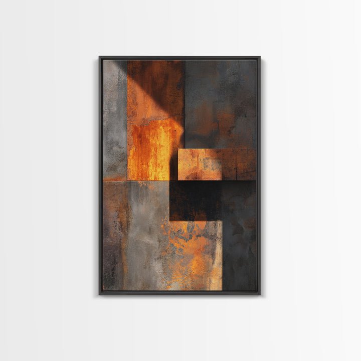 Rust Orange and Charcoal Geometric Abstraction Canvas Print, Industrial Art, Abstract Painting, Living Room Decor, Foundry, IND-2x3-94