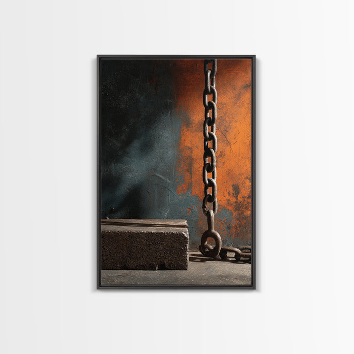 Chain and Hook Still Life Canvas Print, Industrial Art, Black and White Print, Living Room Decor, Fine Art, Foundry, IND-2x3-96