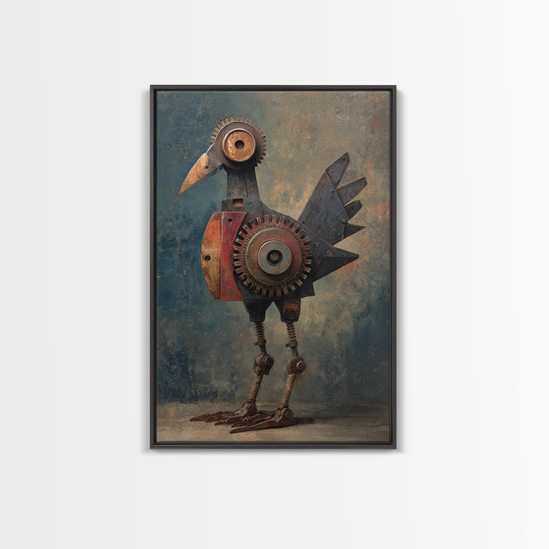 Mechanical Bird Made from Gears Canvas Print, Industrial Art, Boho Decor, Living Room Decor, Fine Art, Foundry, Digital Prints, IND-2x3-99