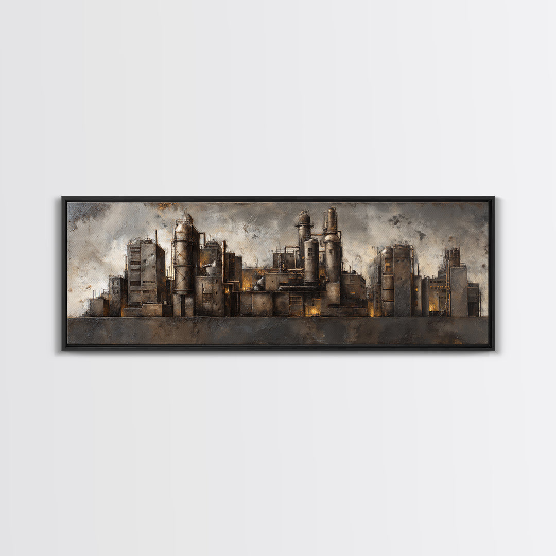 Industrial City Skyline Canvas Print, Industrial Art, Digital Prints, Living Room Decor, Fine Art, Foundry, Metal Art, IND-3x1-100