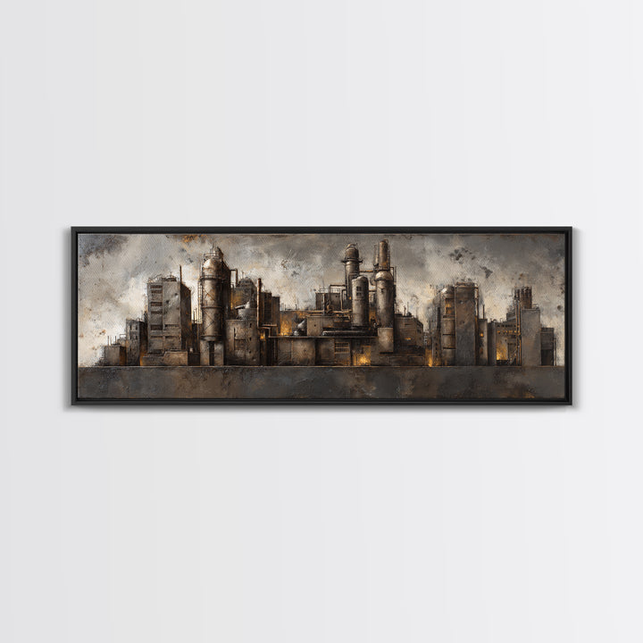 Industrial City Skyline Canvas Print, Industrial Art, Digital Prints, Living Room Decor, Fine Art, Foundry, Metal Art, IND-3x1-100