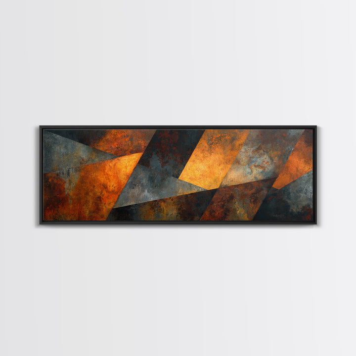 Rust Orange and Charcoal Geometric Abstraction Canvas Print, Industrial Art, Modern Decor, Living Room Decor, Abstract Art, IND-3x1-54