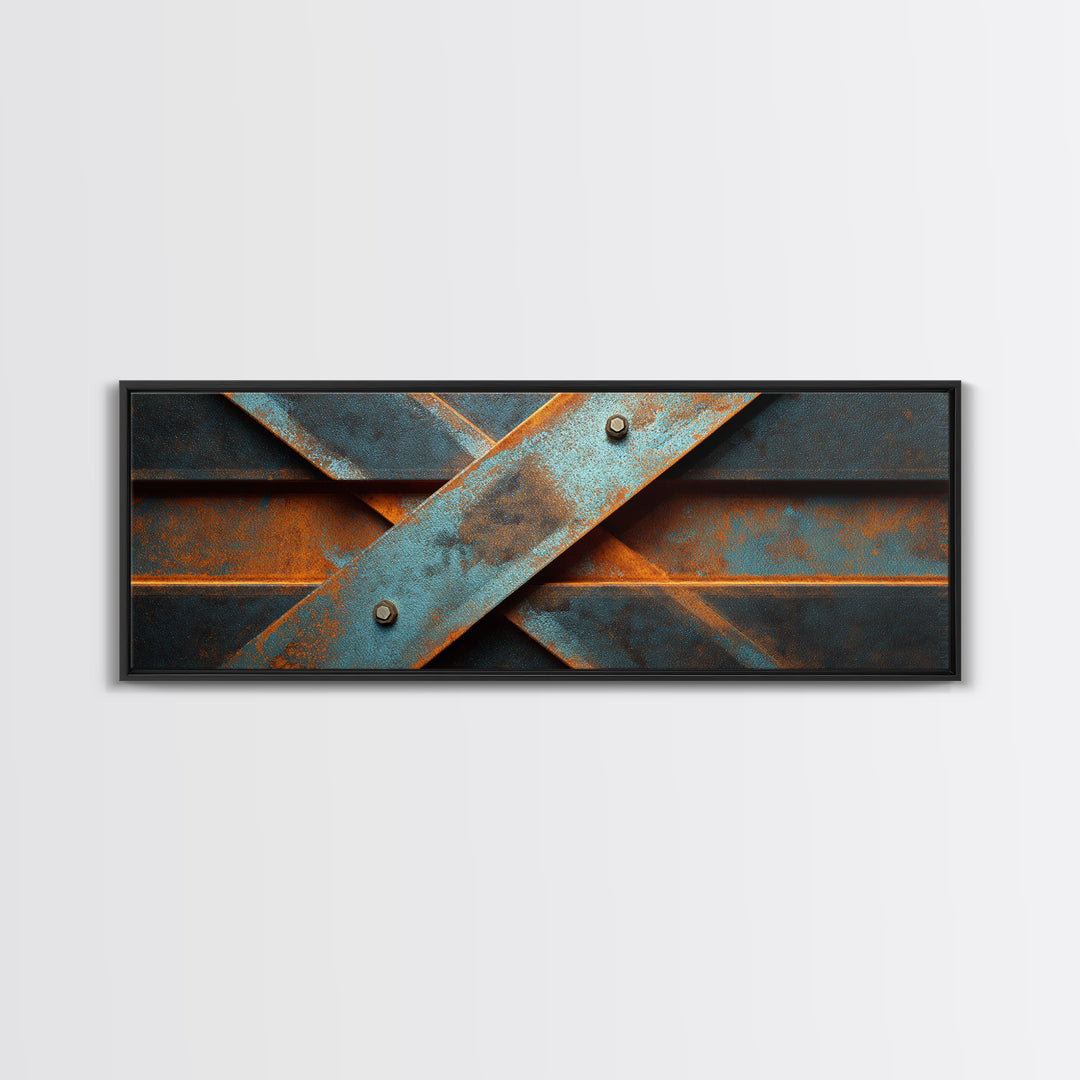 Steel Beams Crossing Like Abstract Lines Canvas Print, Industrial Art, Statement Artwork, Living Room Decor, Foundry, IND-3x1-57