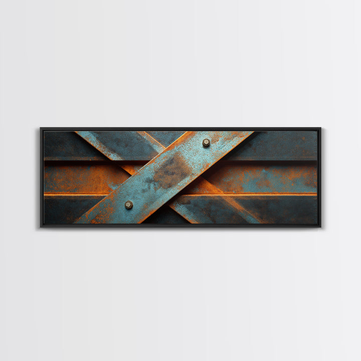 Steel Beams Crossing Like Abstract Lines Canvas Print, Industrial Art, Statement Artwork, Living Room Decor, Foundry, IND-3x1-57