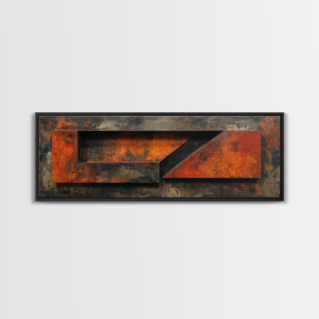 Rust Orange and Charcoal Geometric Abstraction Canvas Print, Industrial Art, Black and White Art, Living Room Decor, Foundry, IND-3x1-6