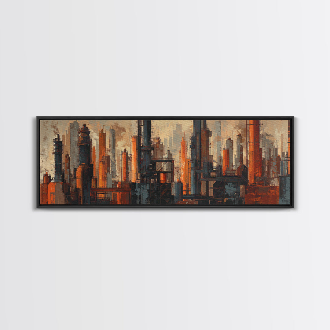 Industrial City Skyline Canvas Print, Industrial Art, Decor, Living Room Decor, Fine Art, Foundry, Black and White Wall Art, IND-3x1-76
