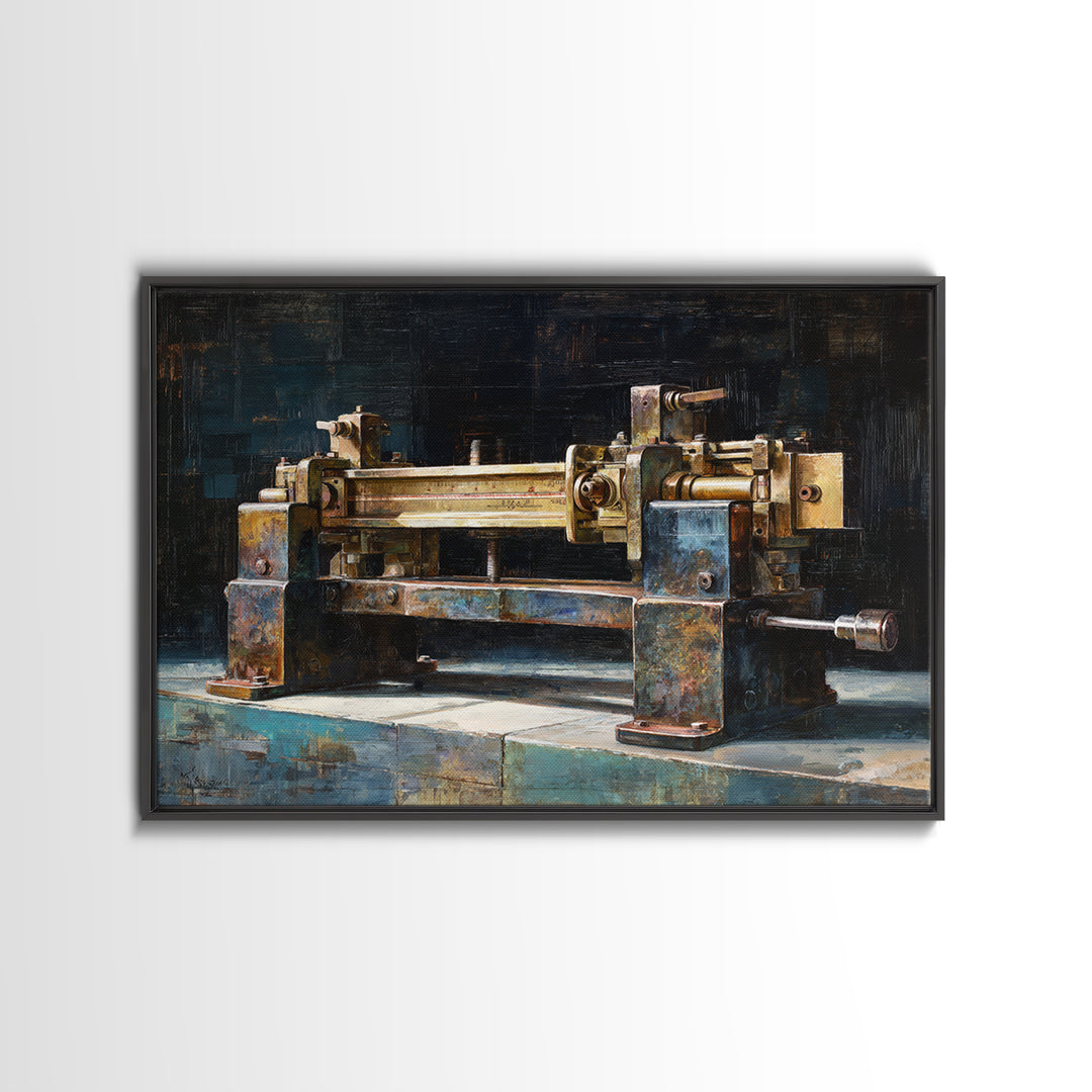 Brass Gauge and Machinery Still Life Canvas Print, Industrial Art, Neutral Decor, Living Room Decor, Fine Art, Foundry, IND-3x2-17