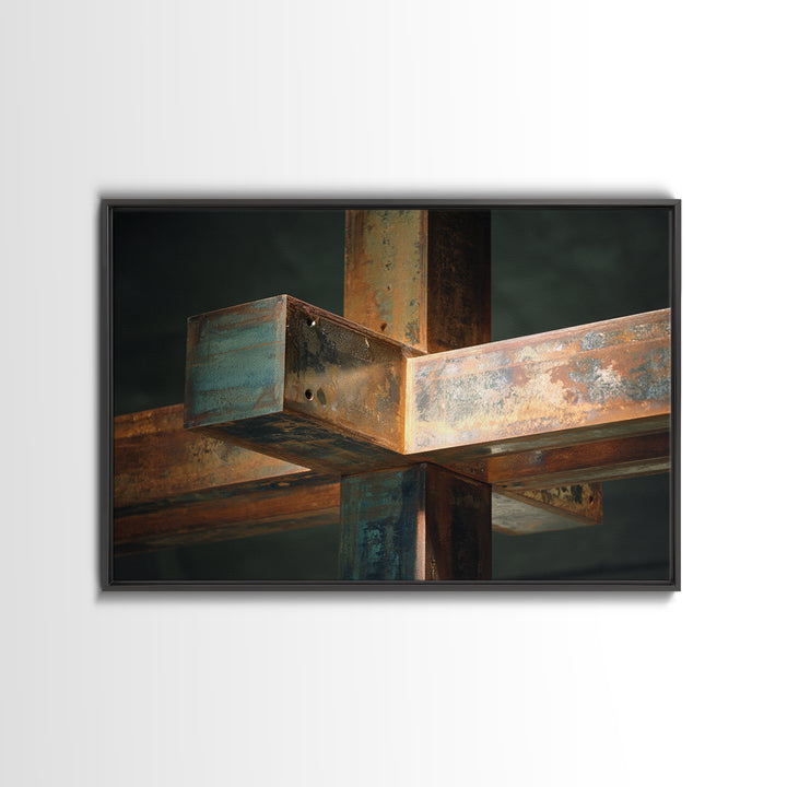 Steel Beams Crossing Like Abstract Lines Framed Canvas Print, Industrial Art, Room Decor, Living Room Decor, Fine Art, Foundry, IND-3x2-45