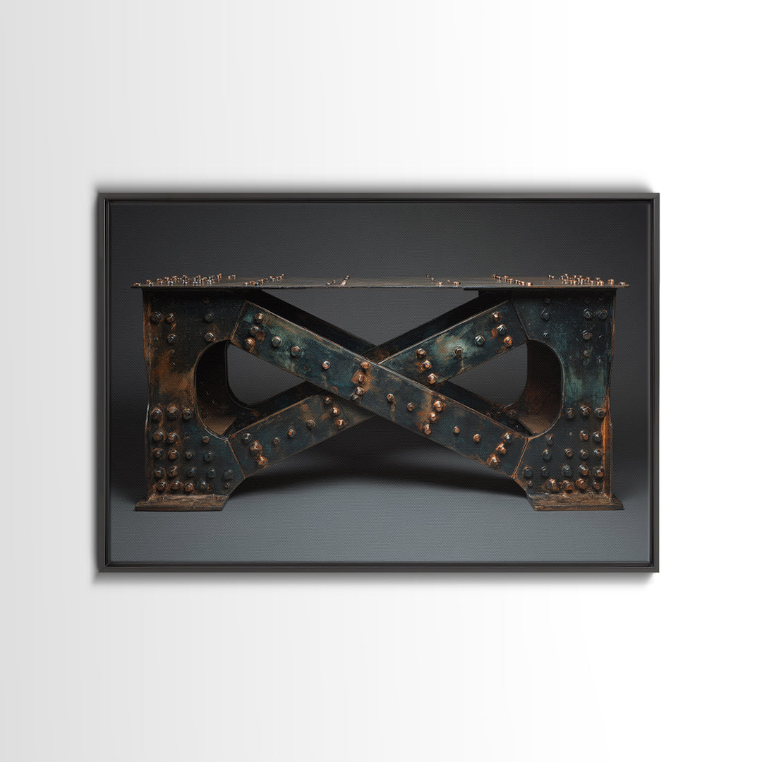 Steel Bridge Truss Framed Canvas Print, Industrial Art, Bauhaus Poster, Living Room Decor, Oil Painting, Foundry, IND-3x2-55