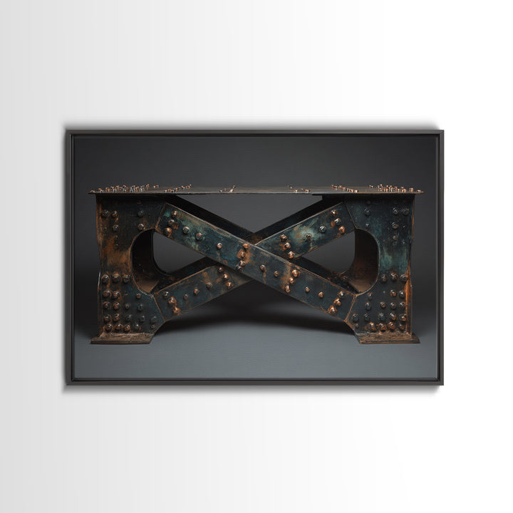 Steel Bridge Truss Framed Canvas Print, Industrial Art, Bauhaus Poster, Living Room Decor, Oil Painting, Foundry, IND-3x2-55