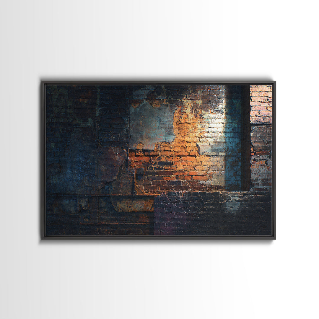 Exposed Brick Texture Abstract Framed Canvas Print, Industrial Art, Wall Hanging, Living Room Decor, Abstract Art, Foundry, IND-3x2-80