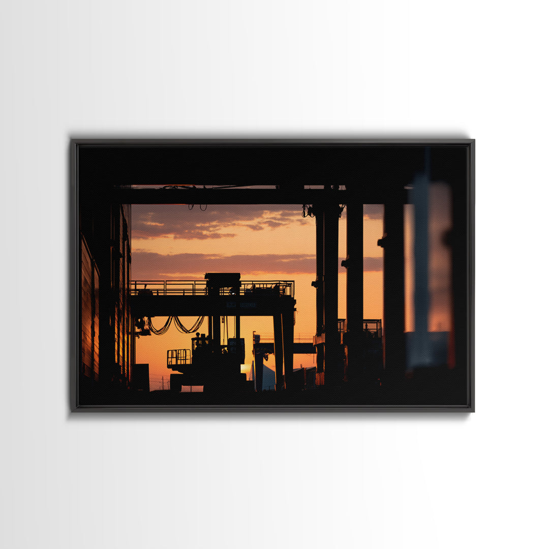 Warehouse Crane Silhouette Canvas Print, Industrial Art, Steampunk Decor, Living Room Decor, Fine Art, Foundry, Luxury Decor, IND-3x2-83