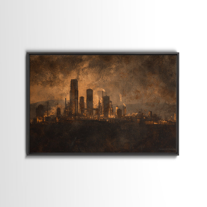 Industrial City Skyline Canvas Print, Industrial Art, Abstract Art, Living Room Decor, Fine Art, Foundry, Bauhaus Poster, IND-3x2-88