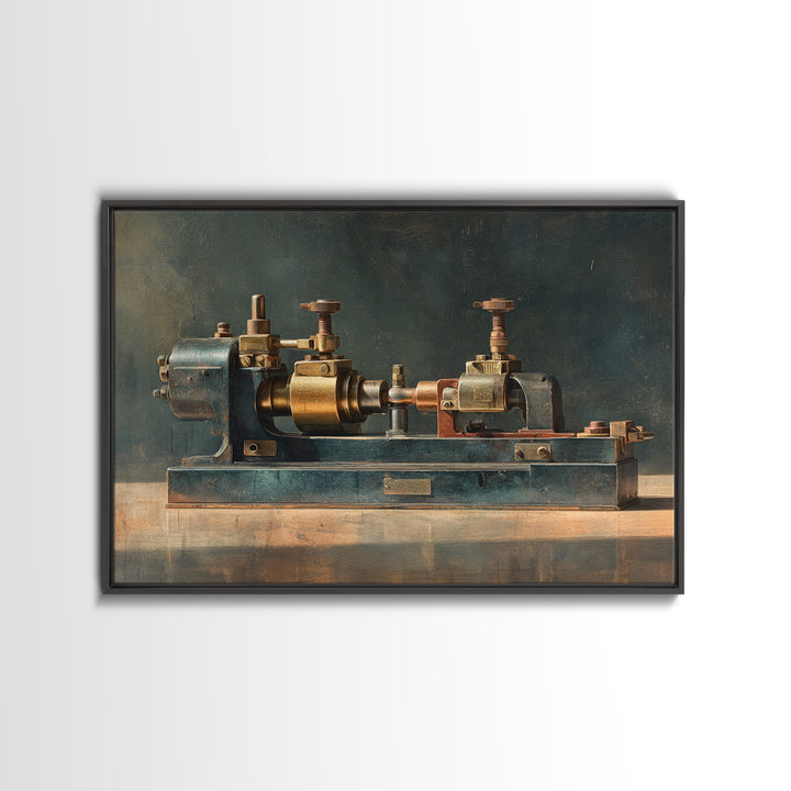 Brass Gauge and Machinery Still Life Canvas Print, Industrial Art, Home Decor, Living Room Decor, Oil Painting, Foundry, IND-3x2-89
