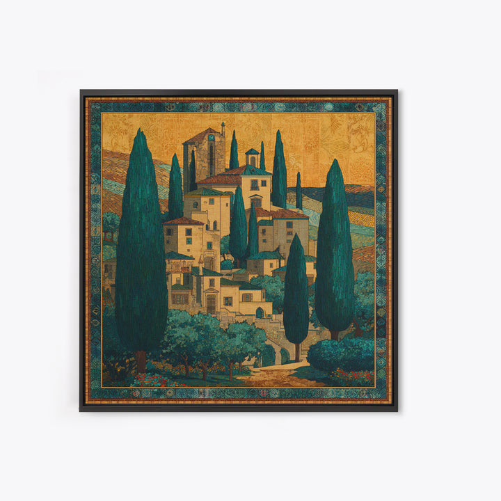 Tuscan Hillside with Cypress Trees and Golden Canvas Print, Italian Villa Art, Farmhouse Wall Art, Living Room Decor, Villa, IVA-1x1-1