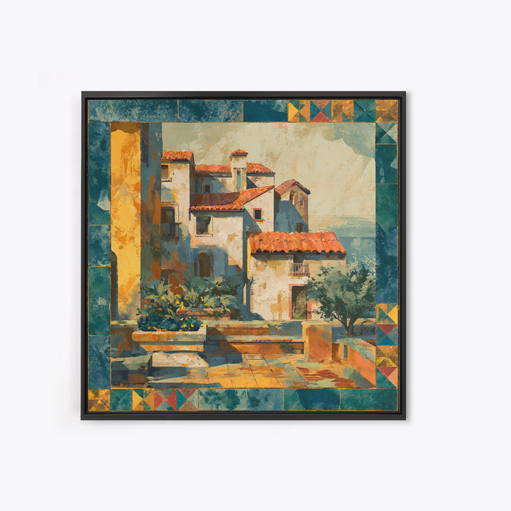 Amalfi Coast Cliffs Canvas Print, Italian Villa Art, Coastal Wall Art, Living Room Decor, Watercolor Art, Villa, IVA-1x1-13