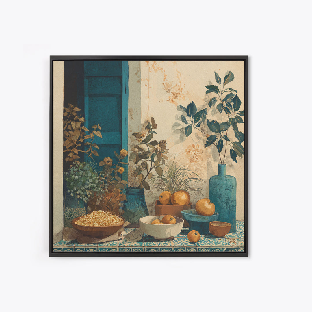 Pasta Herbs and Tomatoes Still Life Canvas Print, Italian Villa Art, Living Room Wall Art, Living Room Decor, Watercolor Art, IVA-1x1-19
