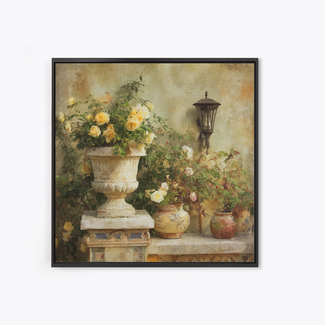 Italian Villa Garden Urn Canvas Print, Italian Villa Art, Landscape Art, Living Room Decor, Watercolor Art, Villa, IVA-1x1-30