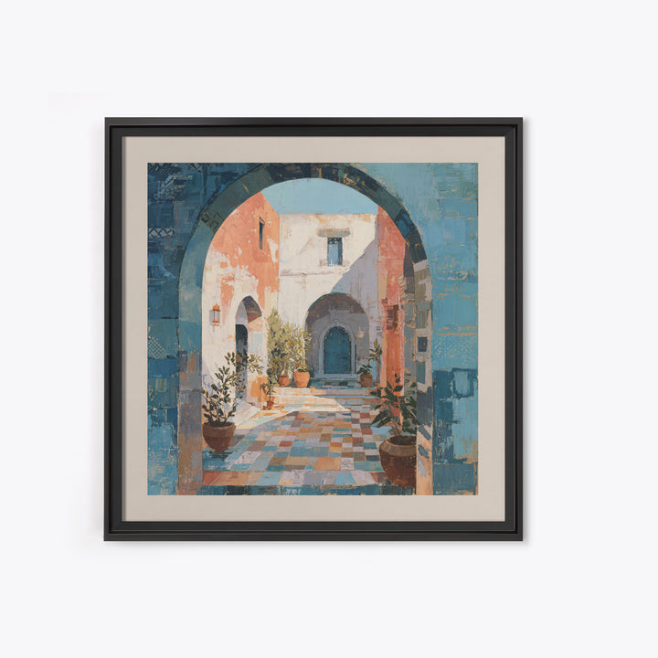 Mediterranean Arch Framing Blue Sea Framed Canvas Print, Italian Villa Art, Home Decor, Living Room Decor, Fine Art, Villa, IVA-1x1-32