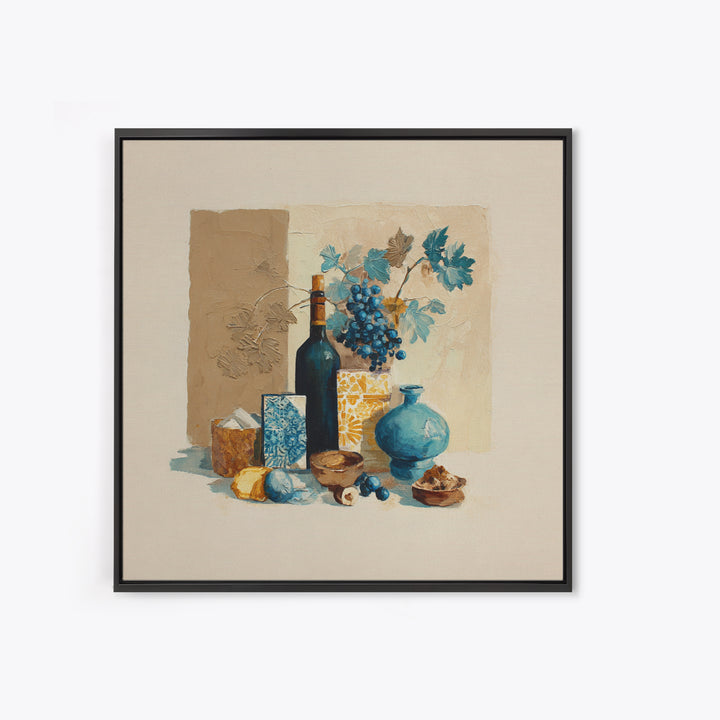Grapevine and Wine Still Life on Linen Framed Canvas Print, Italian Villa Art, Printable Art, Living Room Decor, Villa, IVA-1x1-7