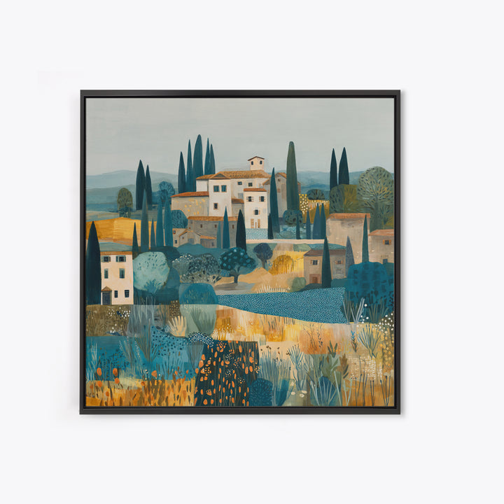 Tuscan Hillside with Cypress Trees and Golden Canvas Print, Italian Villa Art, Digital Art Print, Living Room Decor, Villa, IVA-1x1-73