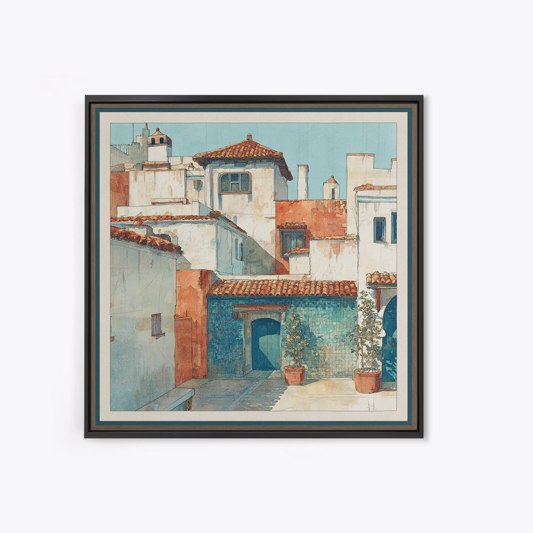 Terracotta Rooftops Against Pale Sky Canvas Print, Italian Villa Art, Neutral Wall Art, Living Room Decor, Fine Art, Villa, IVA-1x1-76