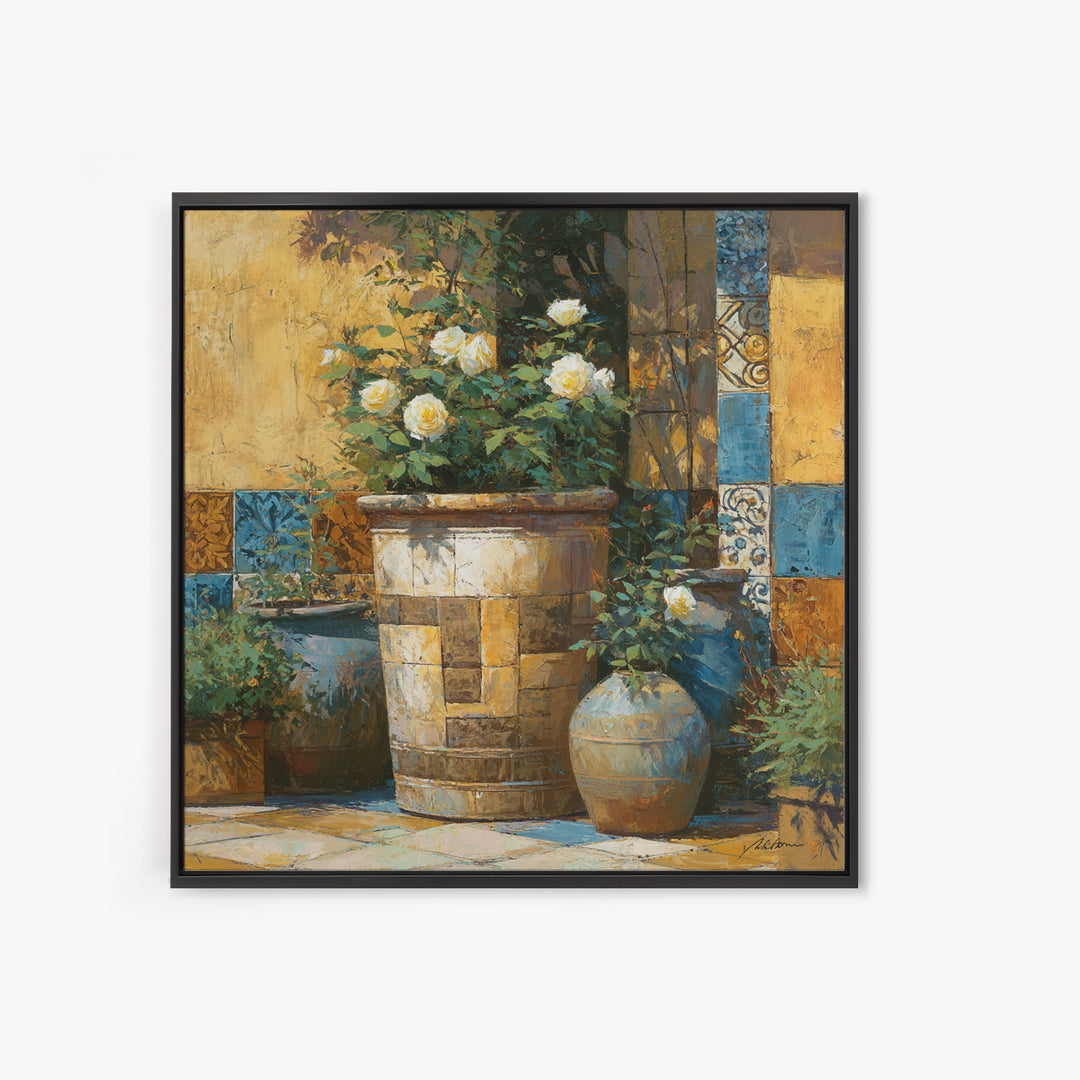 Italian Villa Garden Urn Framed Canvas Print, Italian Villa Art, Travel Poster, Living Room Decor, Villa, Fine Art Print, IVA-1x1-78