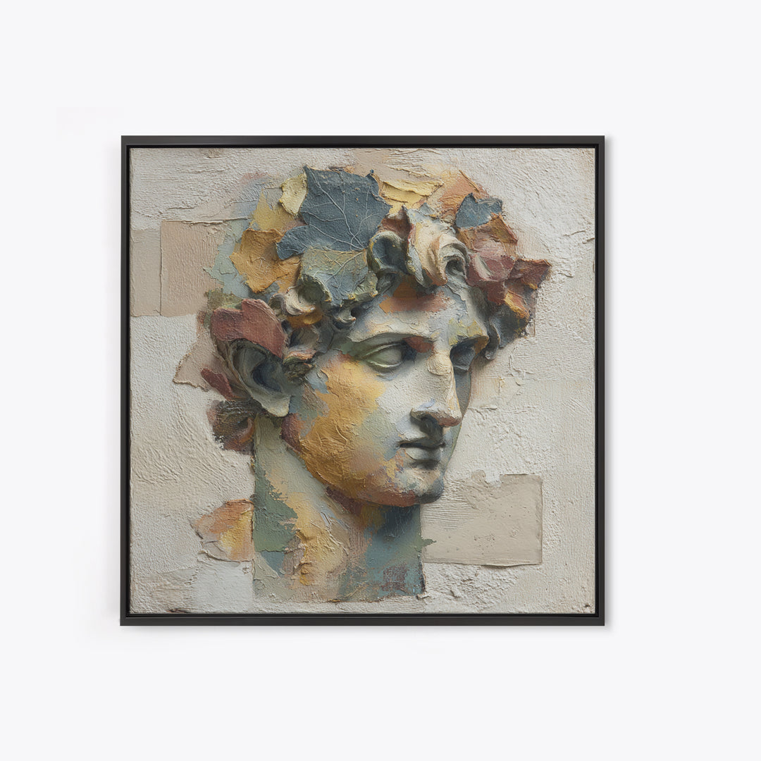 Classic Roman Statue Bust Framed Canvas Print, Italian Villa Art, Landscape Print, Living Room Decor, Abstract Art, Villa, IVA-1x1-84